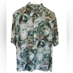 CROFT & BARROW BUTTON DOWN PALM TREES HAWAIIAN SHORT SLEEVED SHIRT GREEN M
